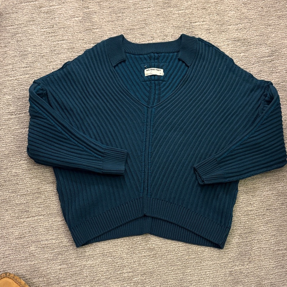 We The Free Ribbed V-Neck Sweater in Teal